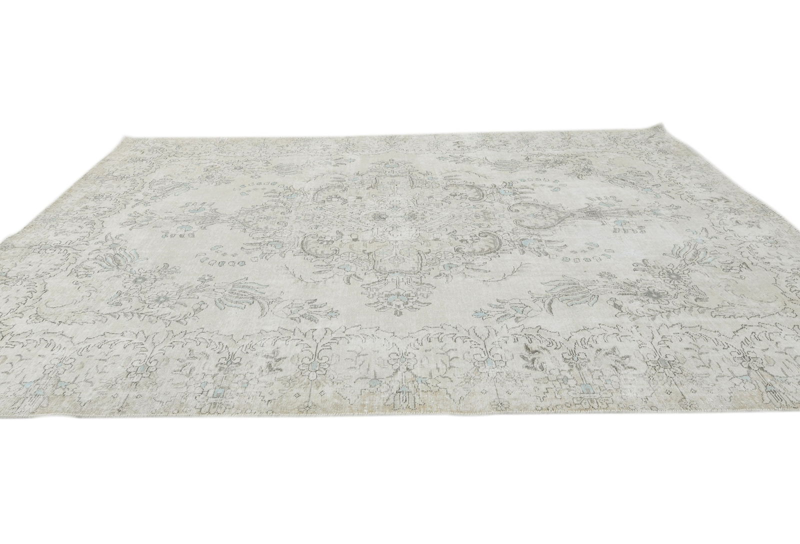 Antique Muted Beige Floral 7X10 Distressed Vintage Oriental Rug - 5