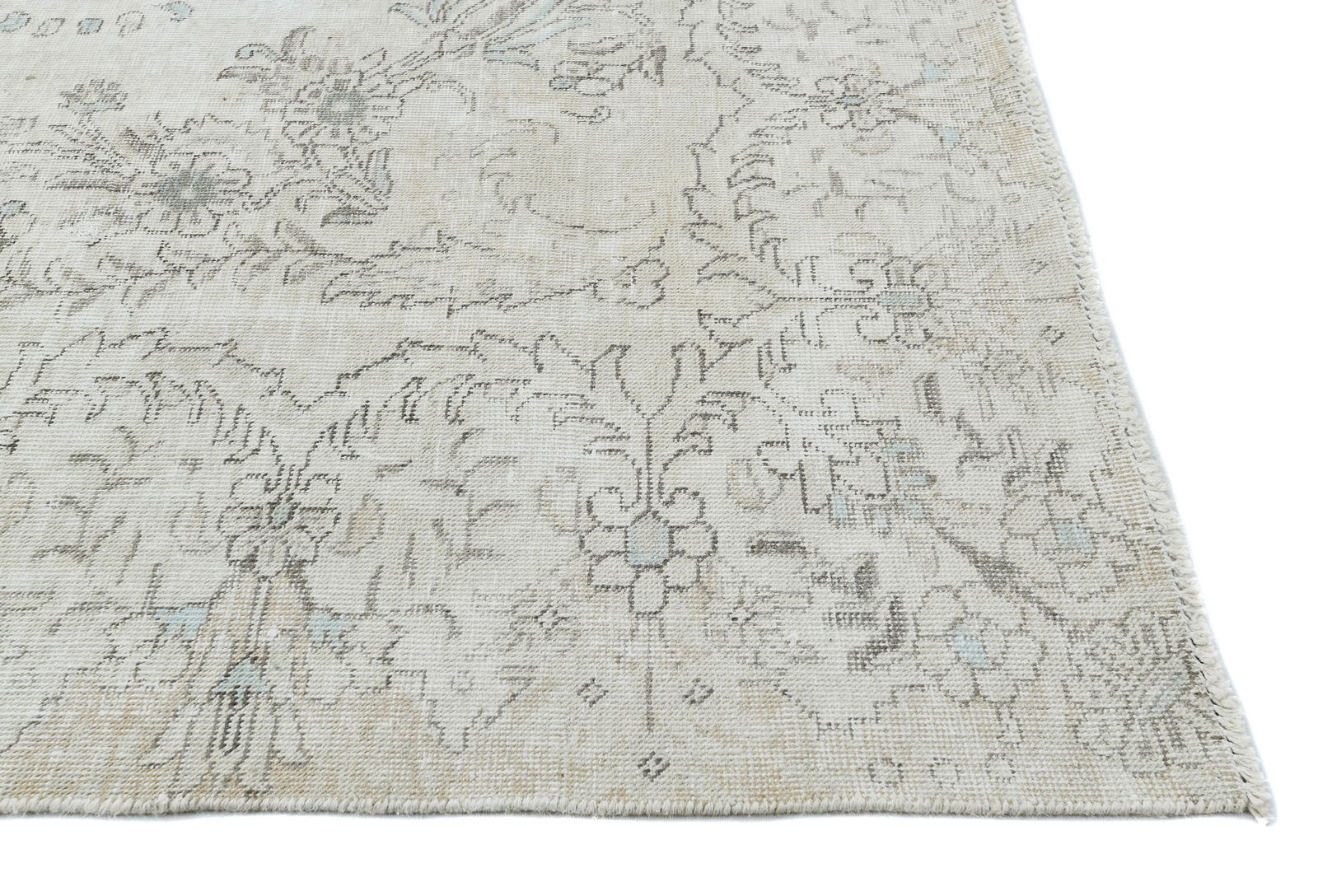 Antique Muted Beige Floral 7X10 Distressed Vintage Oriental Rug - 9