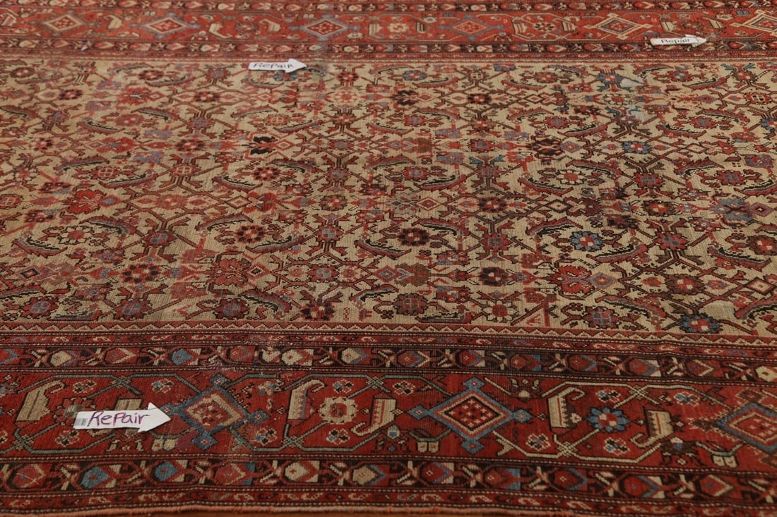 Pre-1900 Antique Vegetable Dye Heriz Bakhshayesh Persian Rug 7x13 - 15