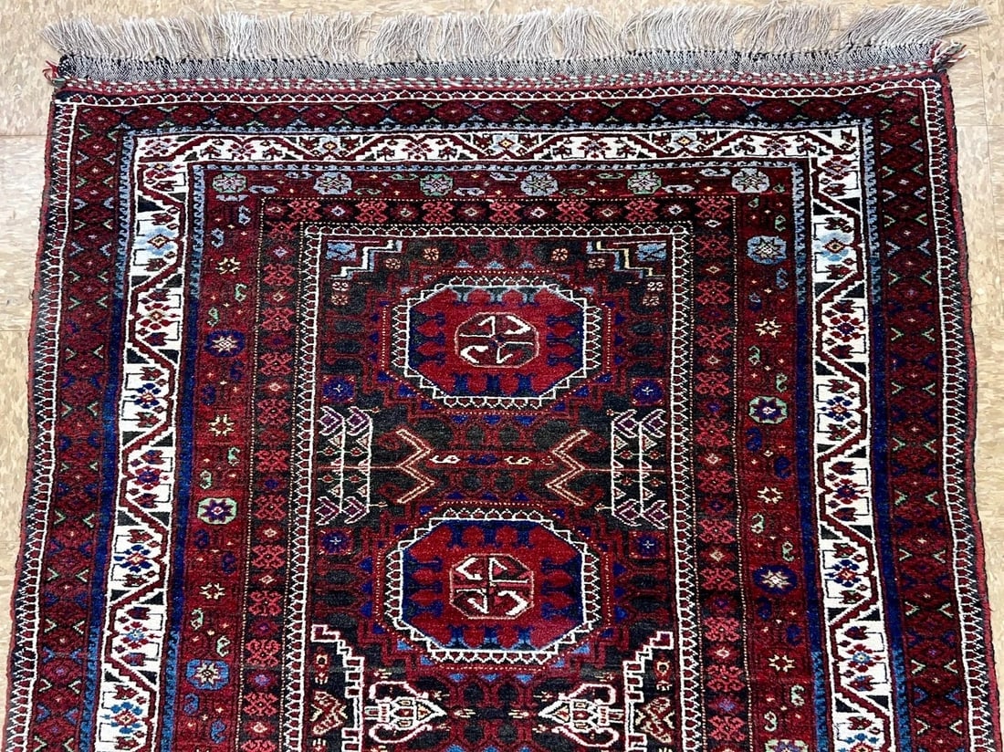 Hand-Knotted Antique Persian Balouch Tribal Runner Wool Rug 3'5" x 9'5" - 10
