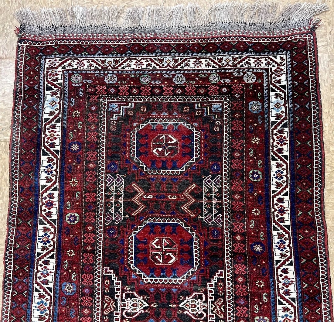 Hand-Knotted Antique Persian Balouch Tribal Runner Wool Rug 3'5" x 9'5" - 11