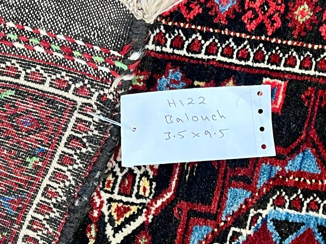 Hand-Knotted Antique Persian Balouch Tribal Runner Wool Rug 3'5" x 9'5" - 13