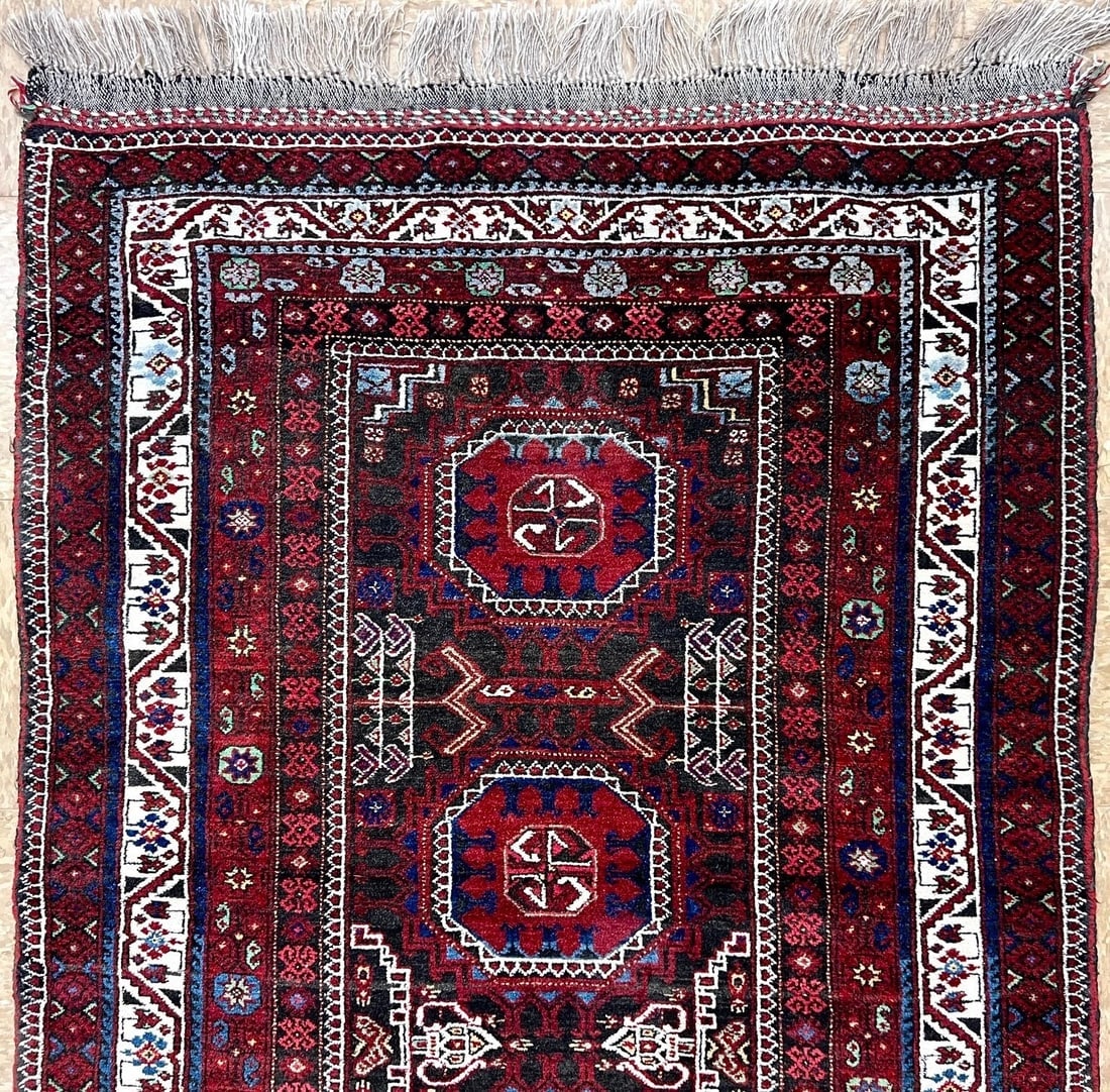 Hand-Knotted Antique Persian Balouch Tribal Runner Wool Rug 3'5" x 9'5" - 9