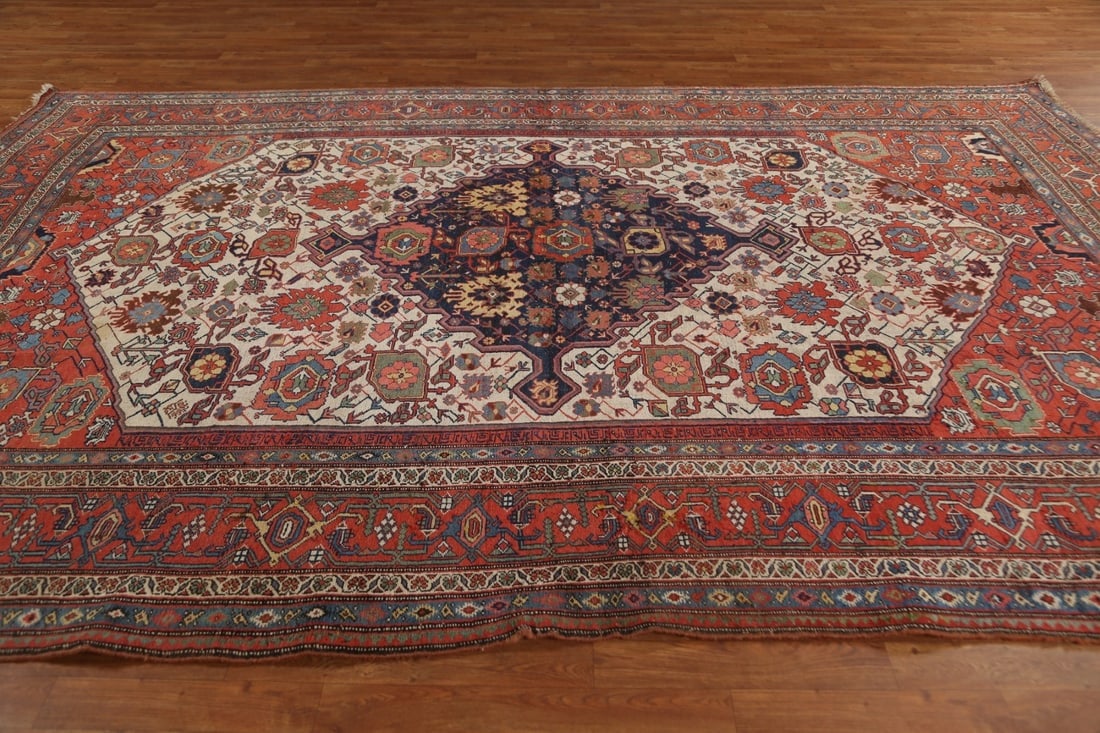 Pre-1900 Antique Vegetable Dye Bidjar Halvaei Persian Rug 8x12 - 18