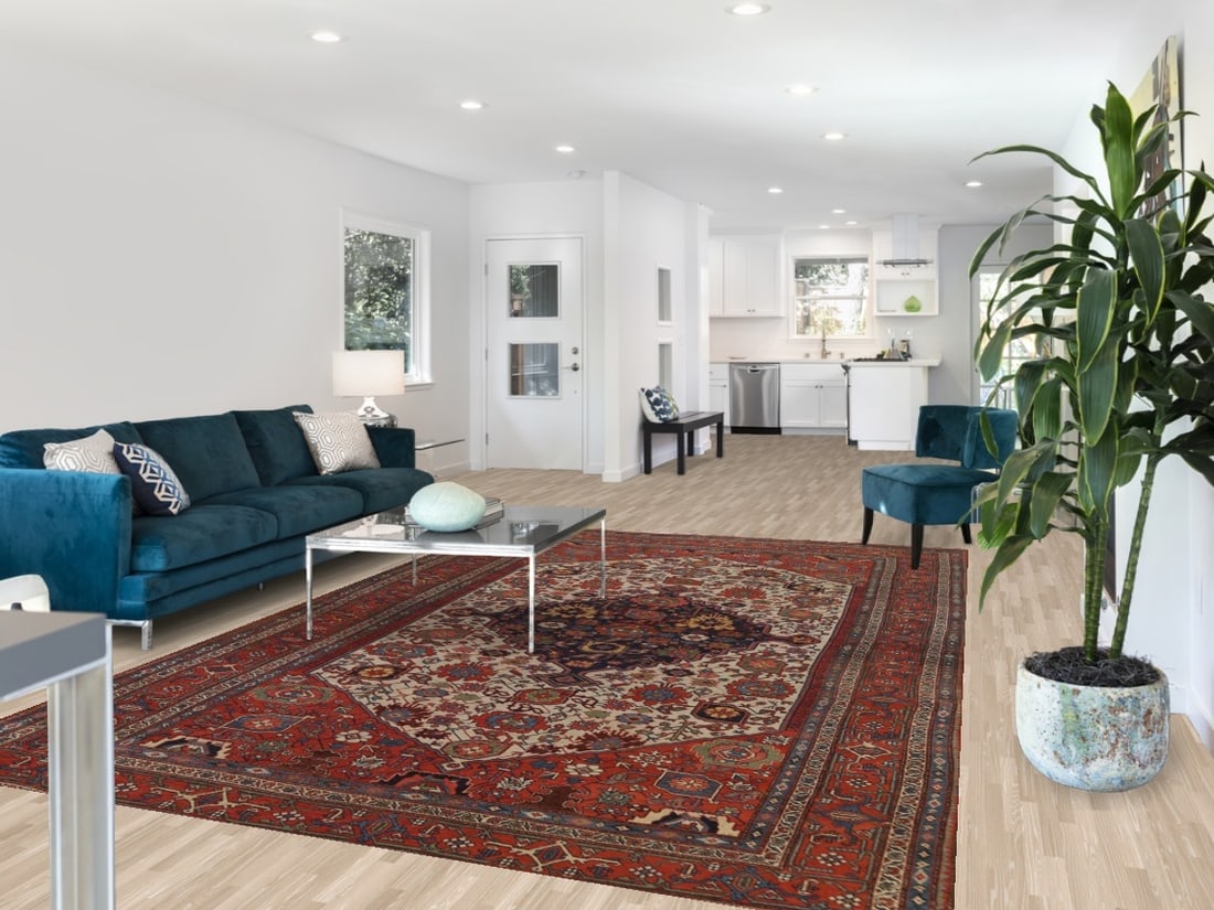 Pre-1900 Antique Vegetable Dye Bidjar Halvaei Persian Rug 8x12 - 2