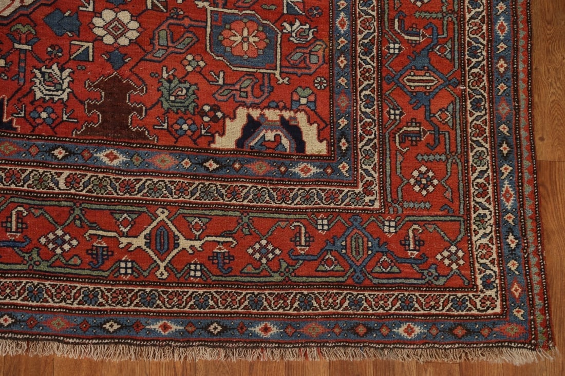Pre-1900 Antique Vegetable Dye Bidjar Halvaei Persian Rug 8x12 - 7