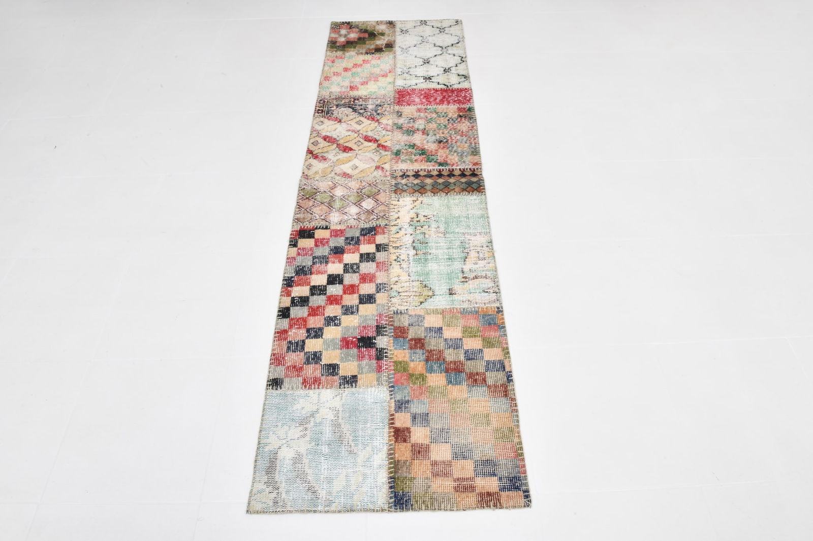 2'2'' x 7'10'' Handmade Vintage Wool Patchwork Rug - 21607 - 2