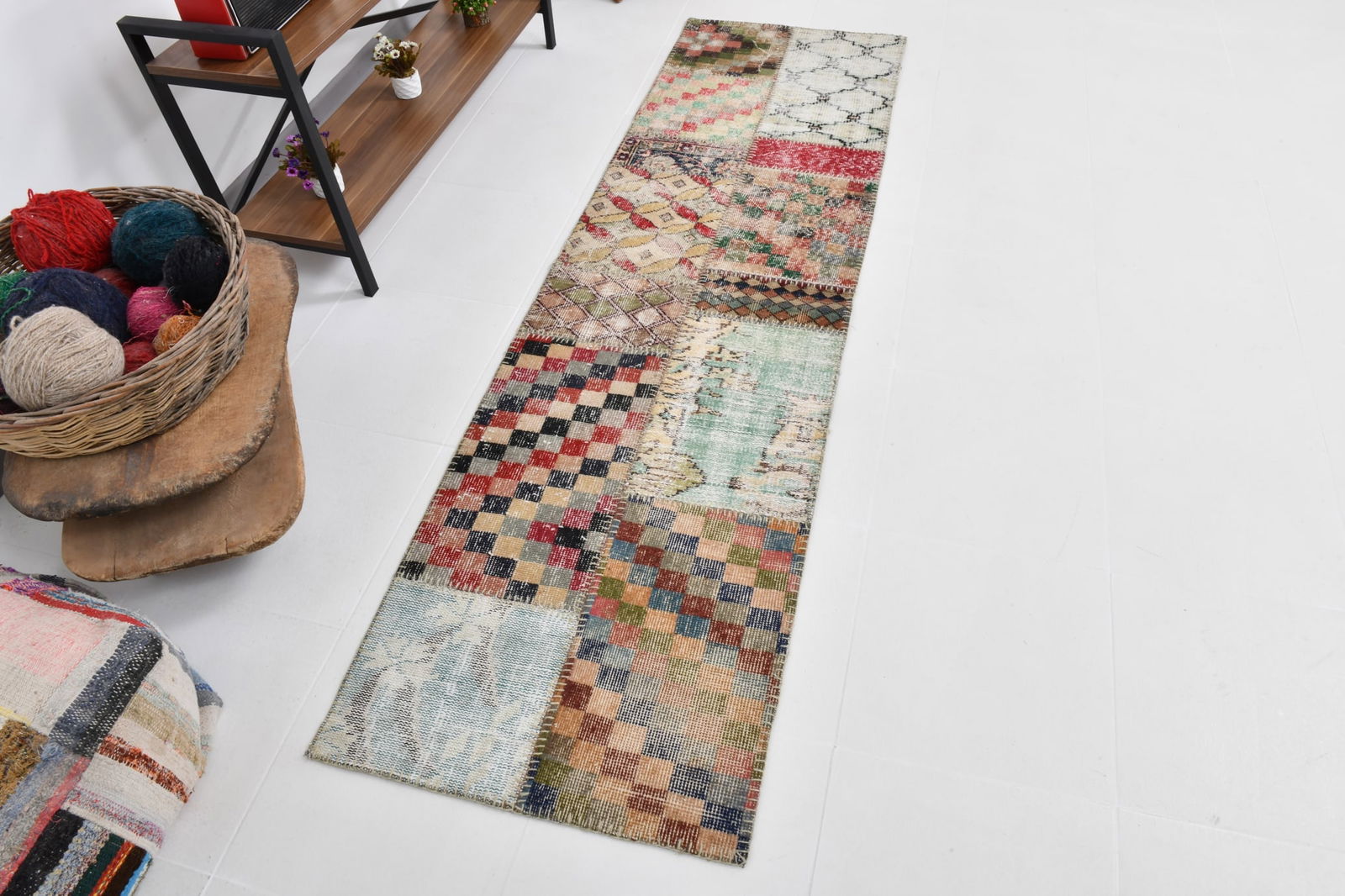 2'2'' x 7'10'' Handmade Vintage Wool Patchwork Rug - 21607 - 7