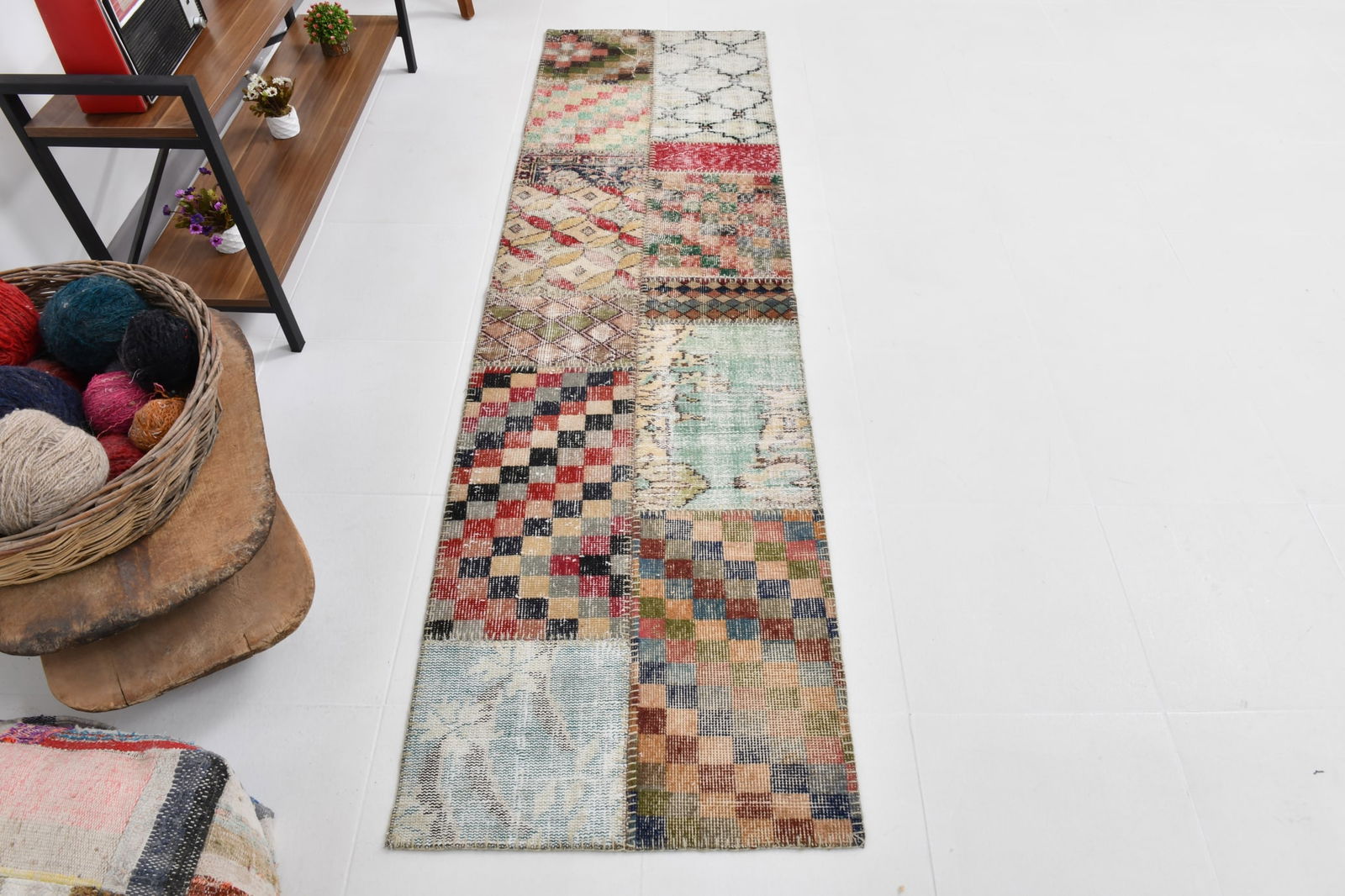 2'2'' x 7'10'' Handmade Vintage Wool Patchwork Rug - 21607 - 8