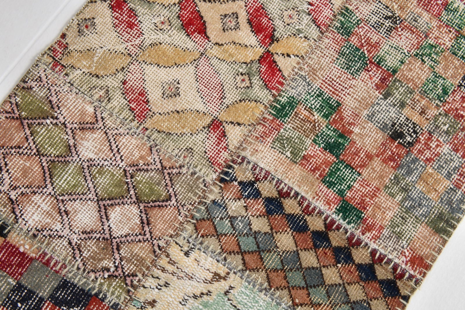 2'2'' x 7'10'' Handmade Vintage Wool Patchwork Rug - 21607 - 9