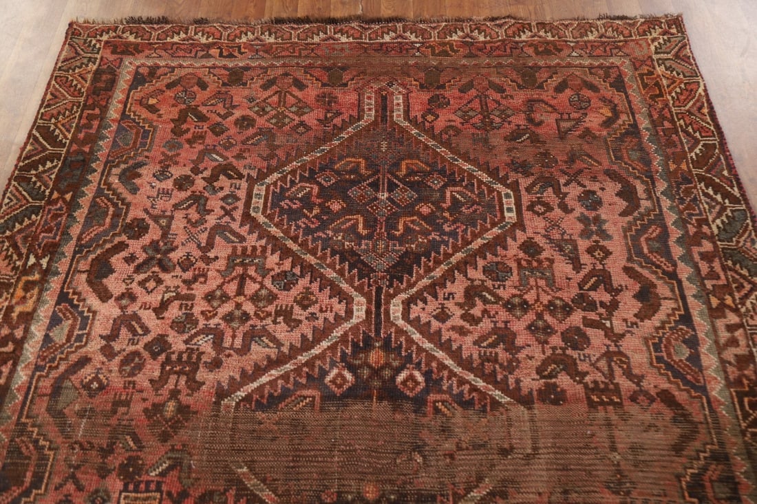 Antique Distressed Pink Qashqai Persian Rug 5x7 - 13