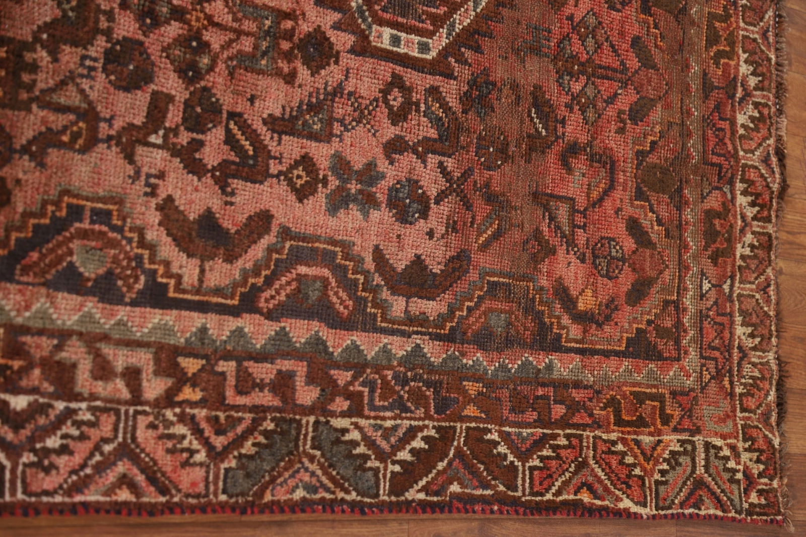 Antique Distressed Pink Qashqai Persian Rug 5x7 - 14