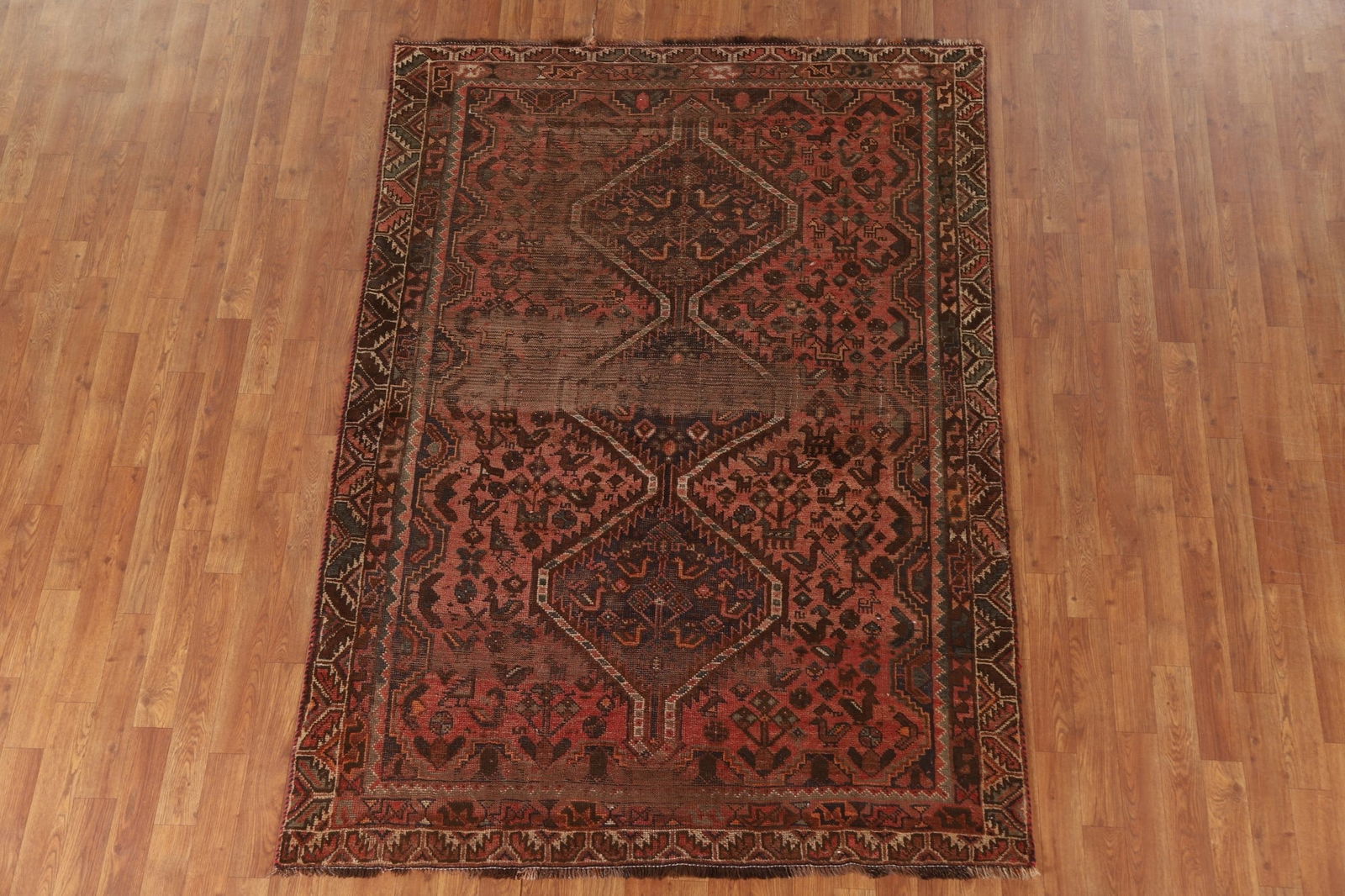 Antique Distressed Pink Qashqai Persian Rug 5x7 - 16