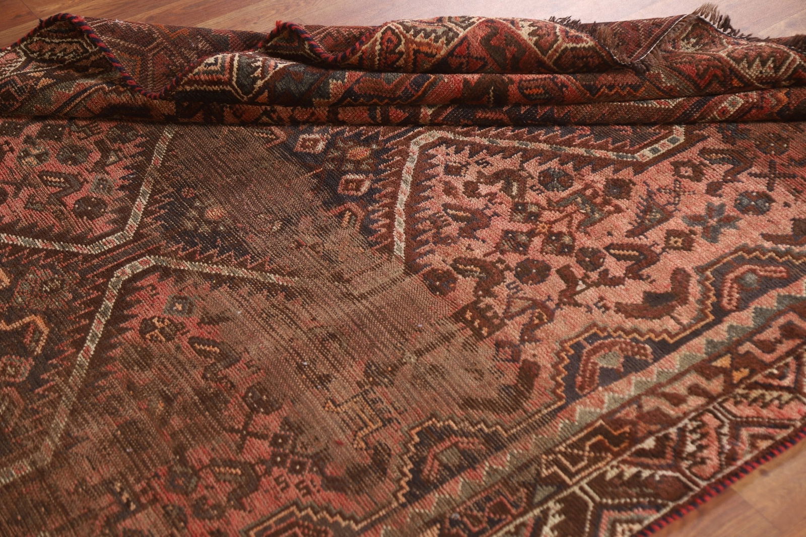 Antique Distressed Pink Qashqai Persian Rug 5x7 - 17