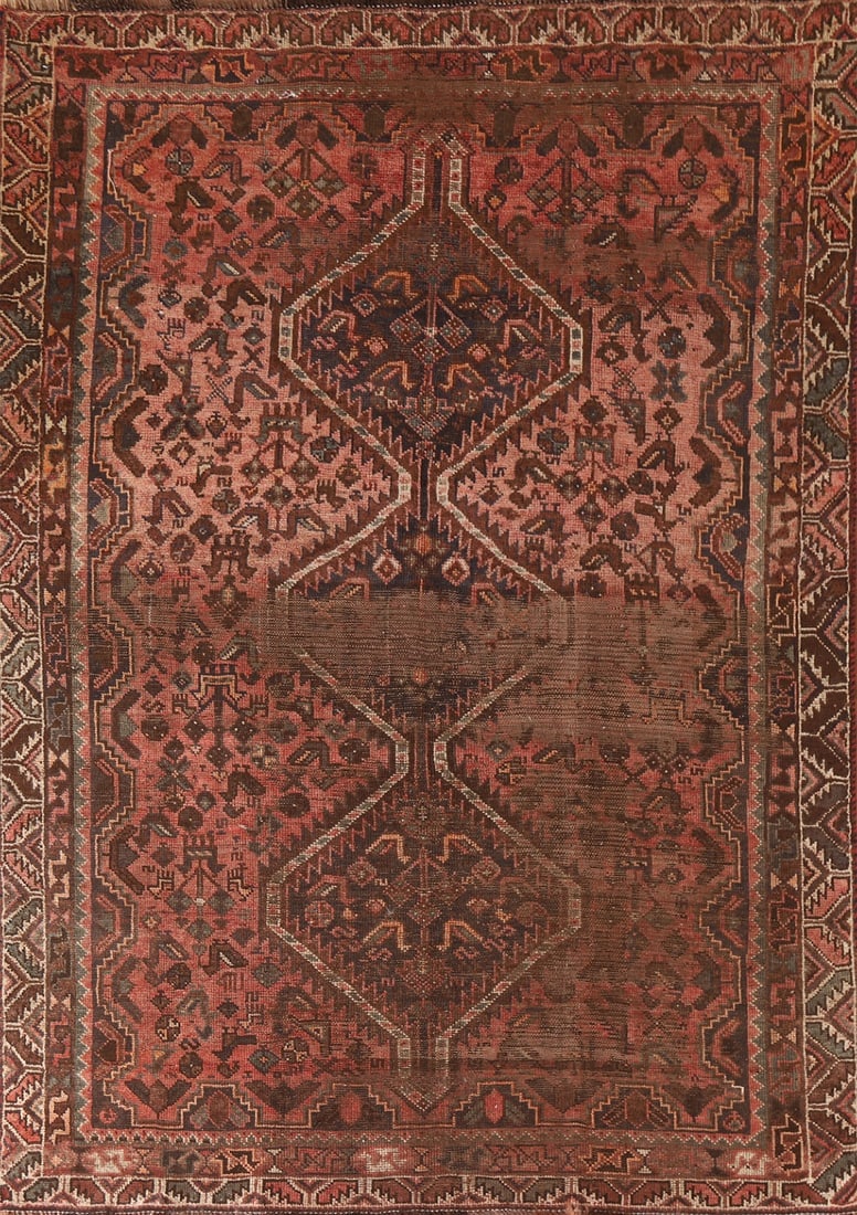 Antique Distressed Pink Qashqai Persian Rug 5x7 (1 of 20)