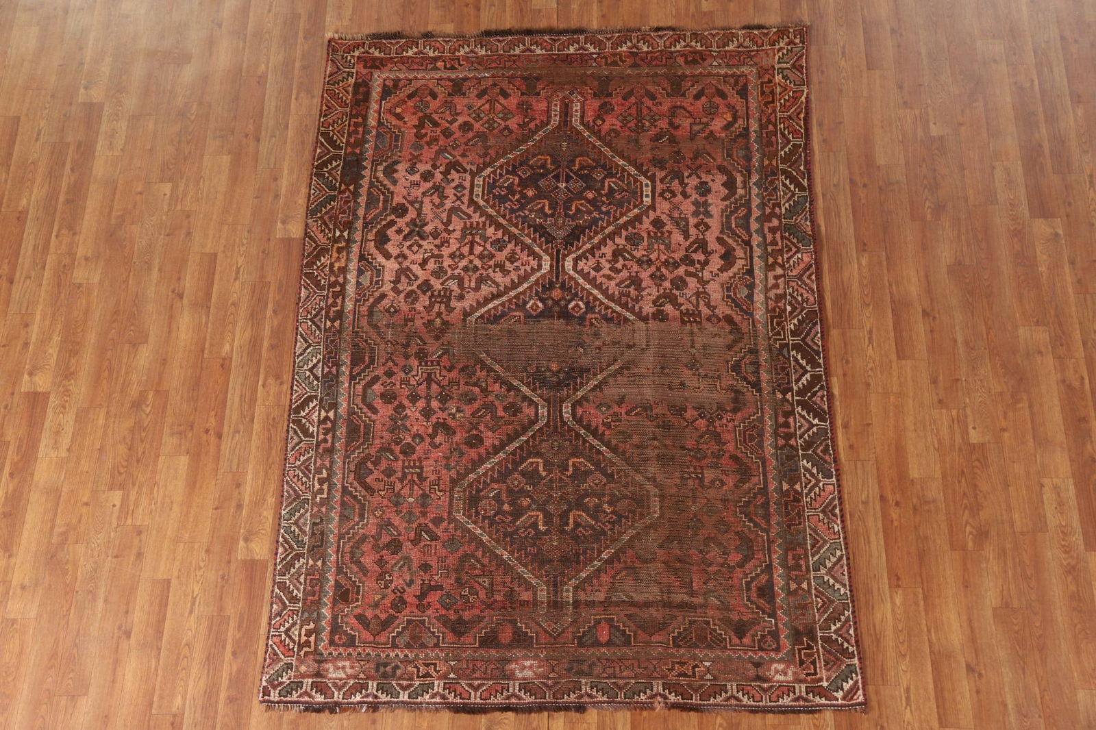 Antique Distressed Pink Qashqai Persian Rug 5x7 - 3