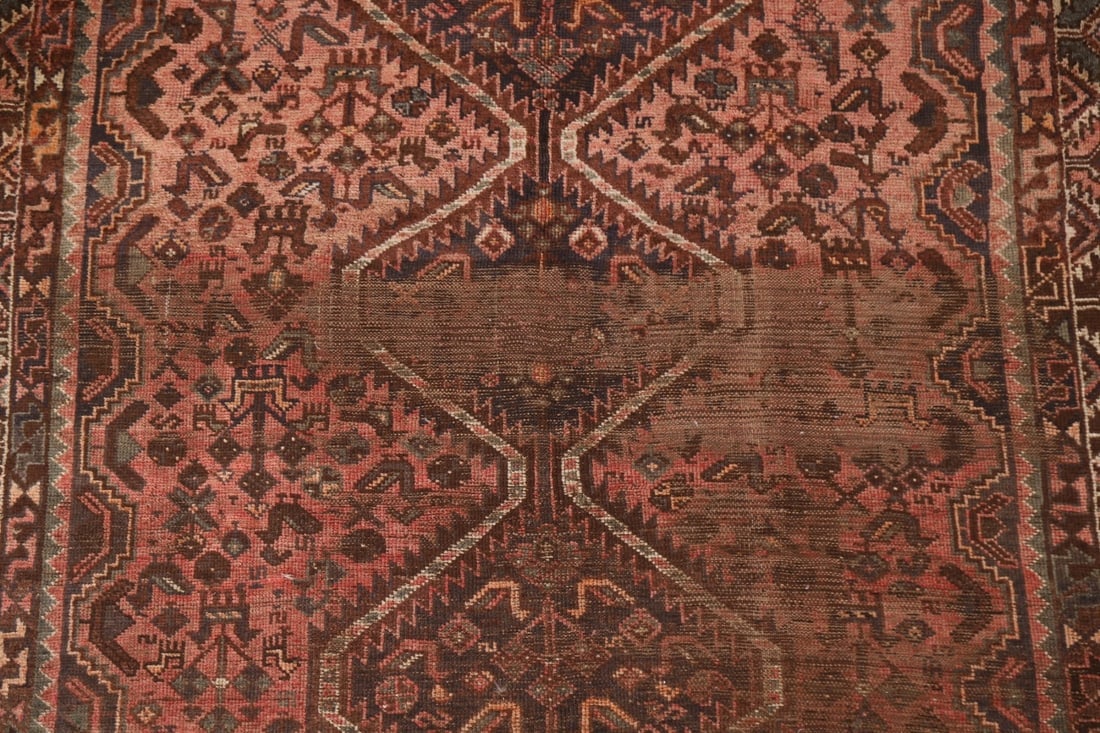 Antique Distressed Pink Qashqai Persian Rug 5x7 - 5