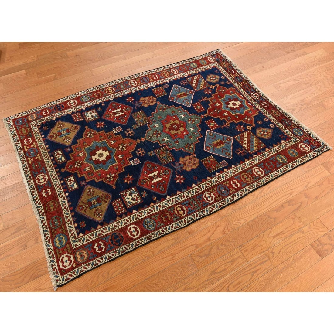 Yale Blue Antique North West Persian Hand Knotted Pure Wool Rug - 2