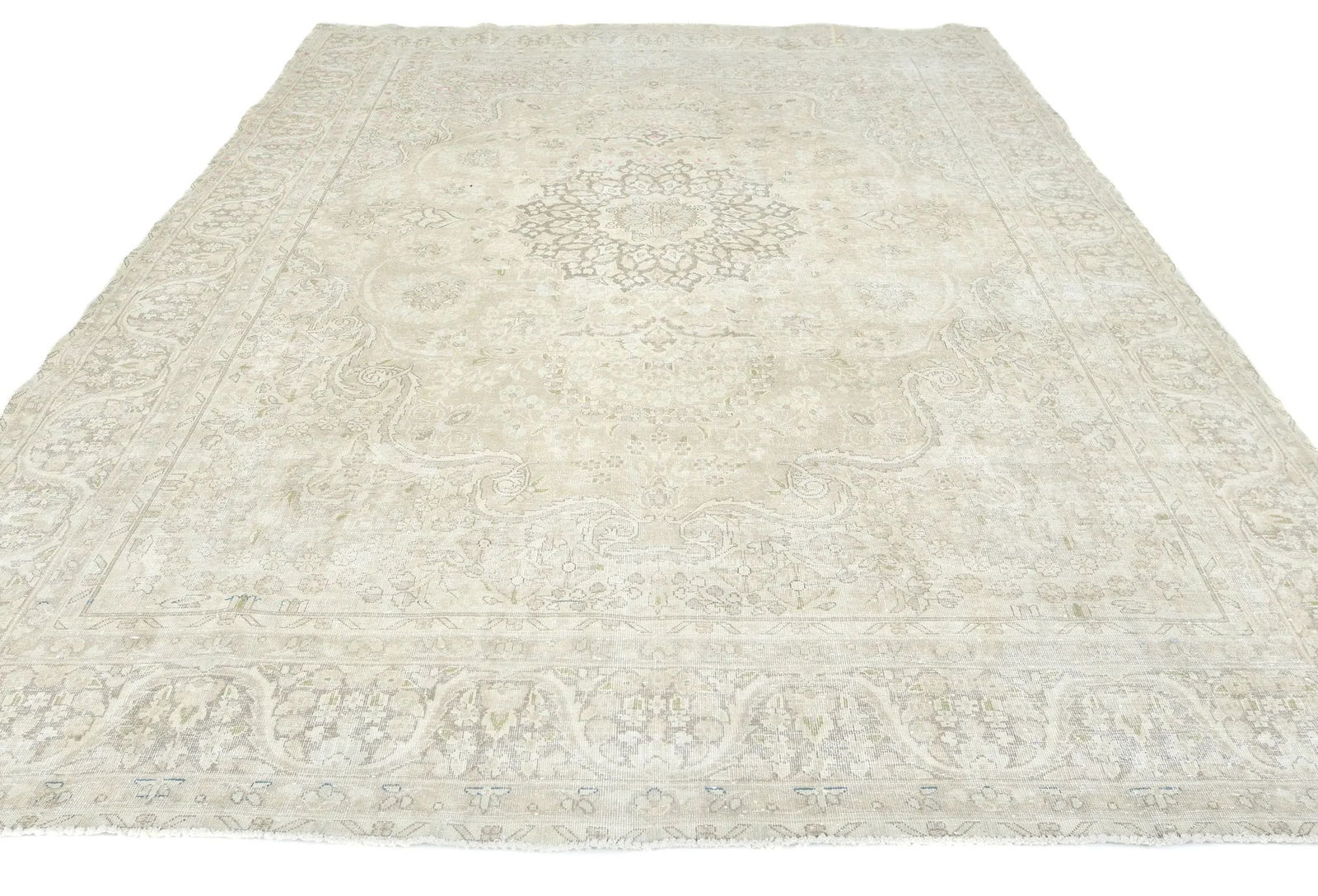 Muted Beige Floral 8X11 Distressed Vintage Oriental Rug - 2