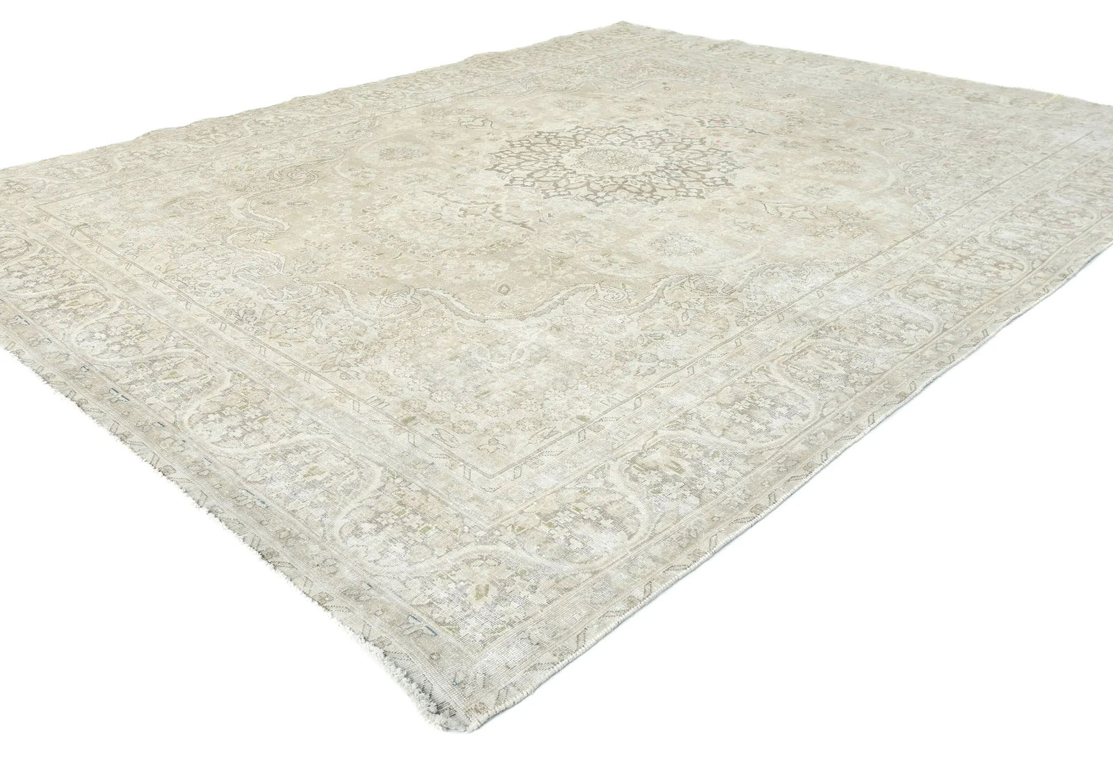 Muted Beige Floral 8X11 Distressed Vintage Oriental Rug - 3