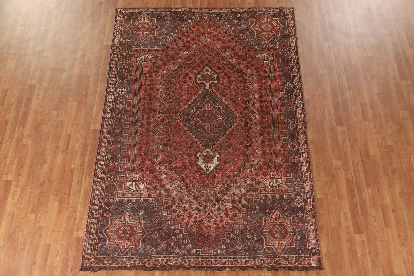 Vegetable Dye Antique Qashqai Persian Area Rug 6x9 - 3