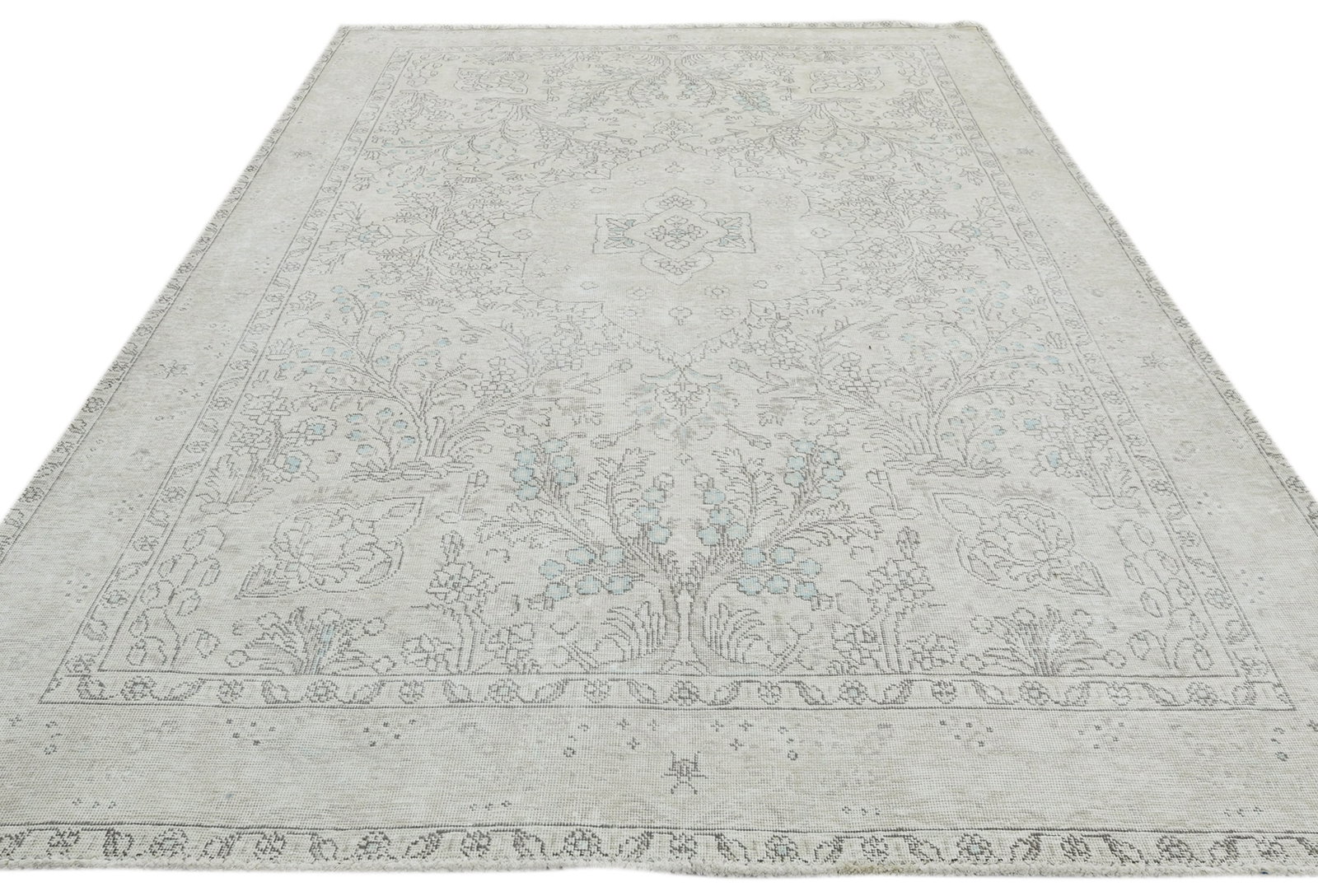 Antique Muted Beige Floral 6'5X10 Distressed Vintage Oriental Rug - 10