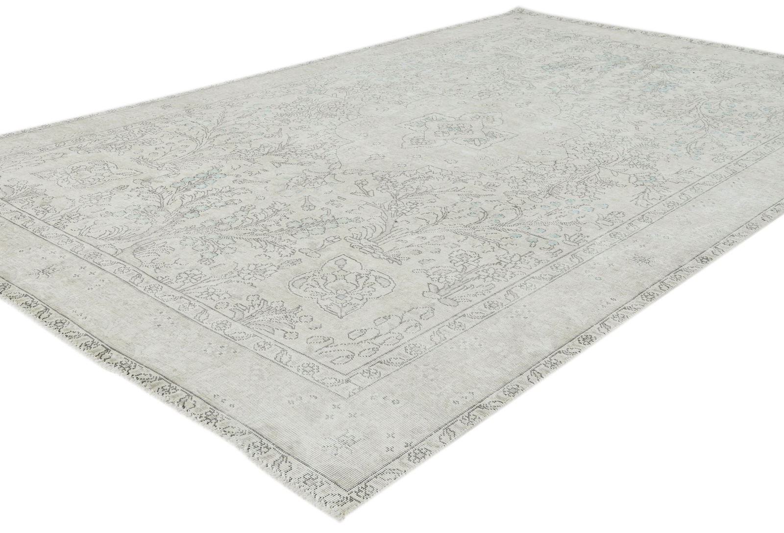 Antique Muted Beige Floral 6'5X10 Distressed Vintage Oriental Rug - 4