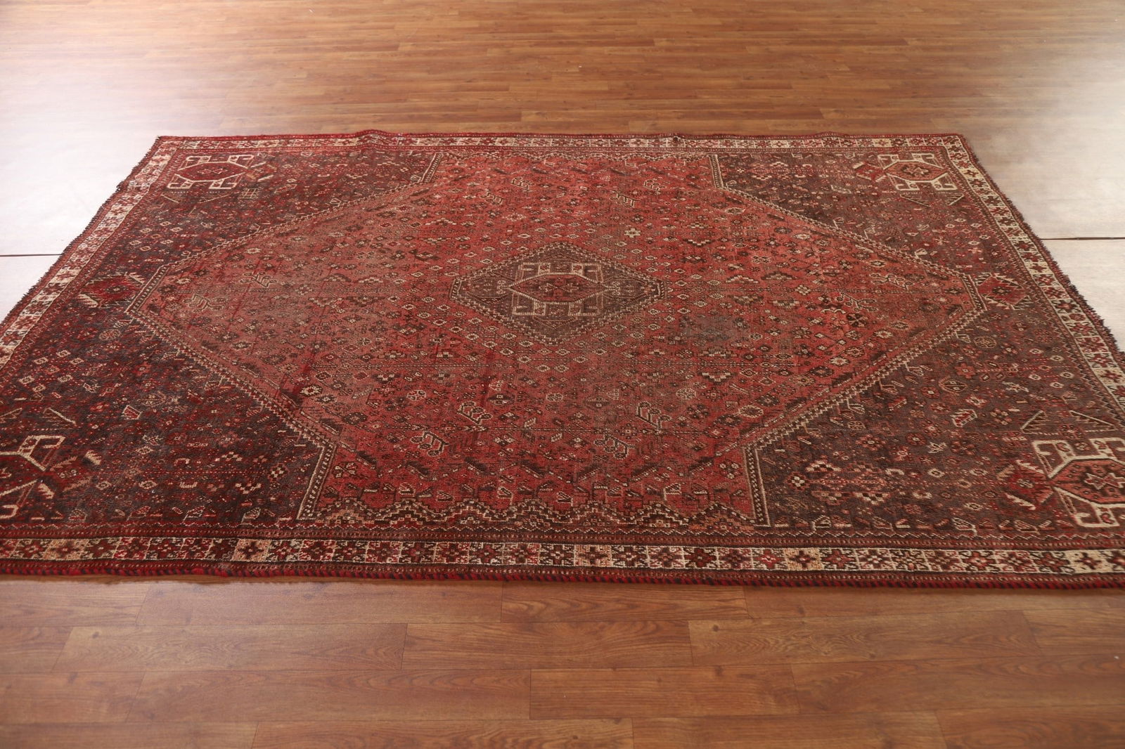 Pre-1900 Antique Qashqai Vegetable Dye Persian Rug 6x8 - 17