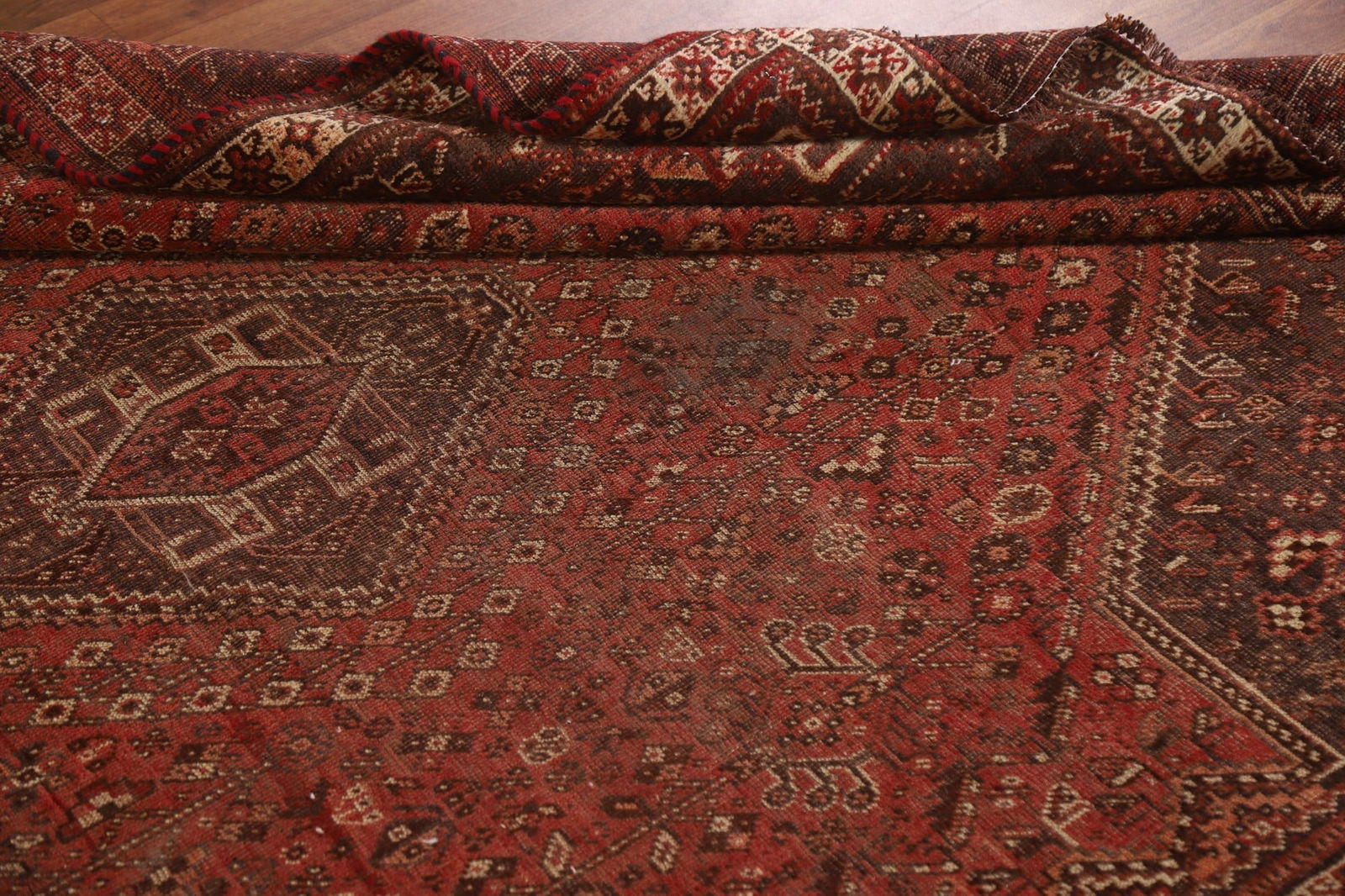 Pre-1900 Antique Qashqai Vegetable Dye Persian Rug 6x8 - 19