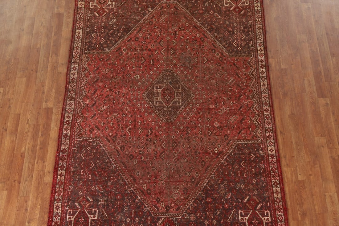 Pre-1900 Antique Qashqai Vegetable Dye Persian Rug 6x8 - 4
