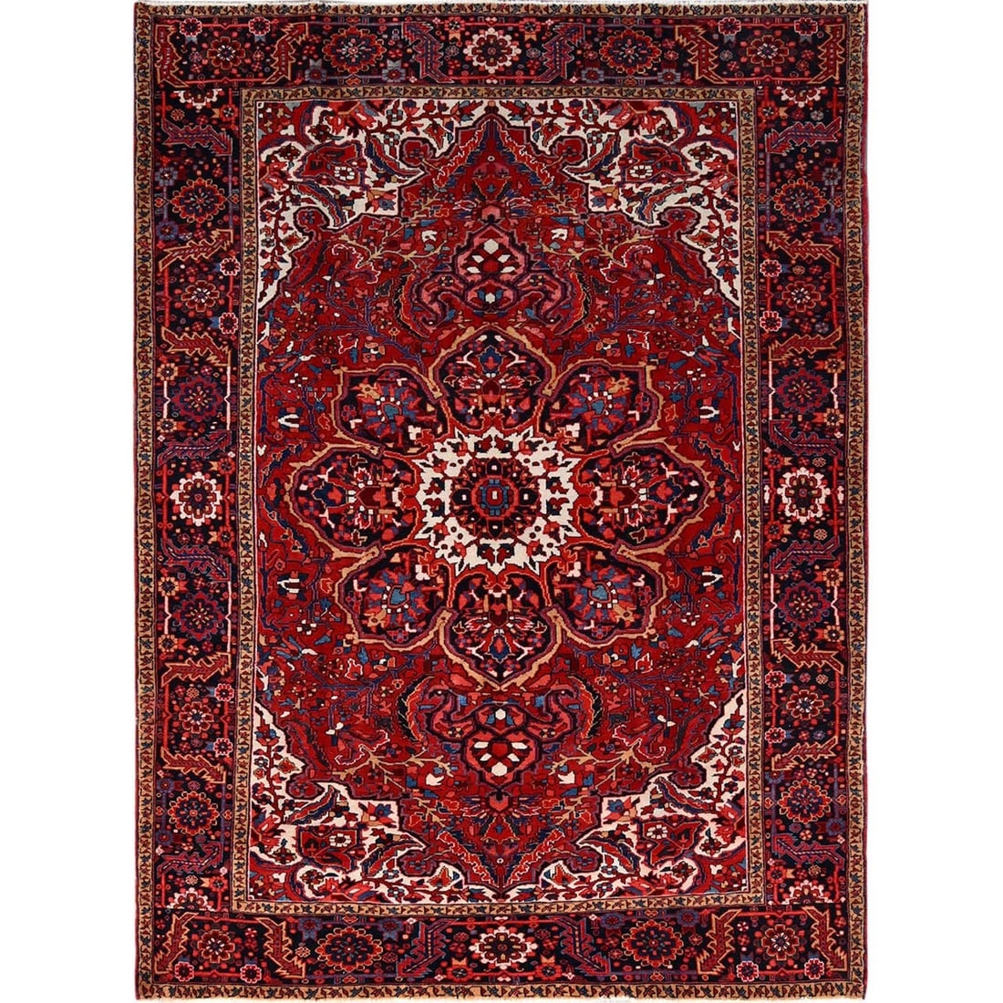Red Hand Knotted Zoroastrian Antique Natural Wool Heris Oriental Rug (1 of 11)
