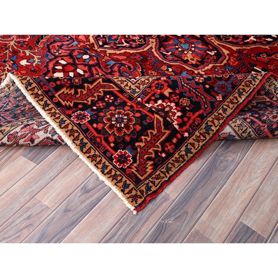 Red Hand Knotted Zoroastrian Antique Natural Wool Heris Oriental Rug - 6