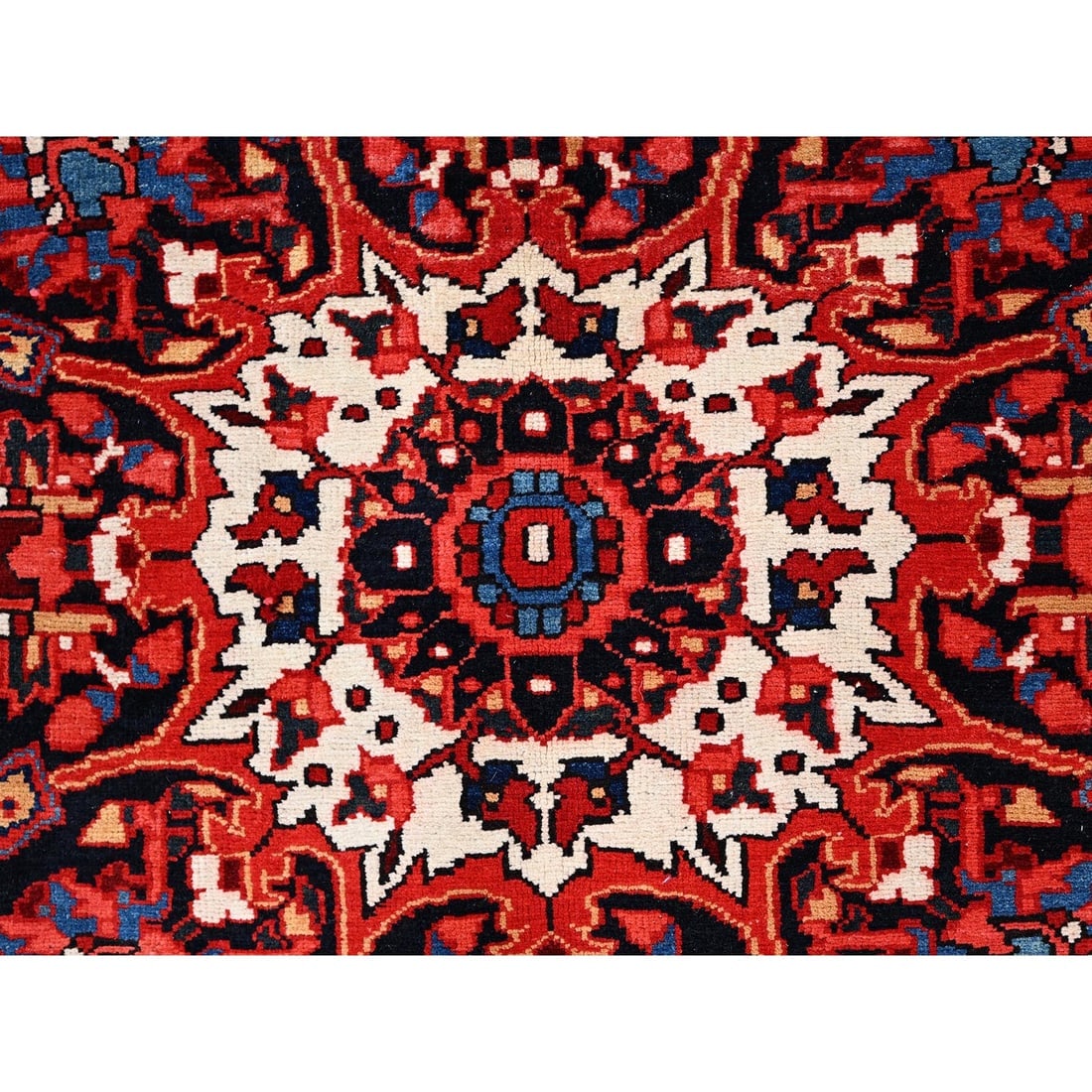 Red Hand Knotted Zoroastrian Antique Natural Wool Heris Oriental Rug - 8