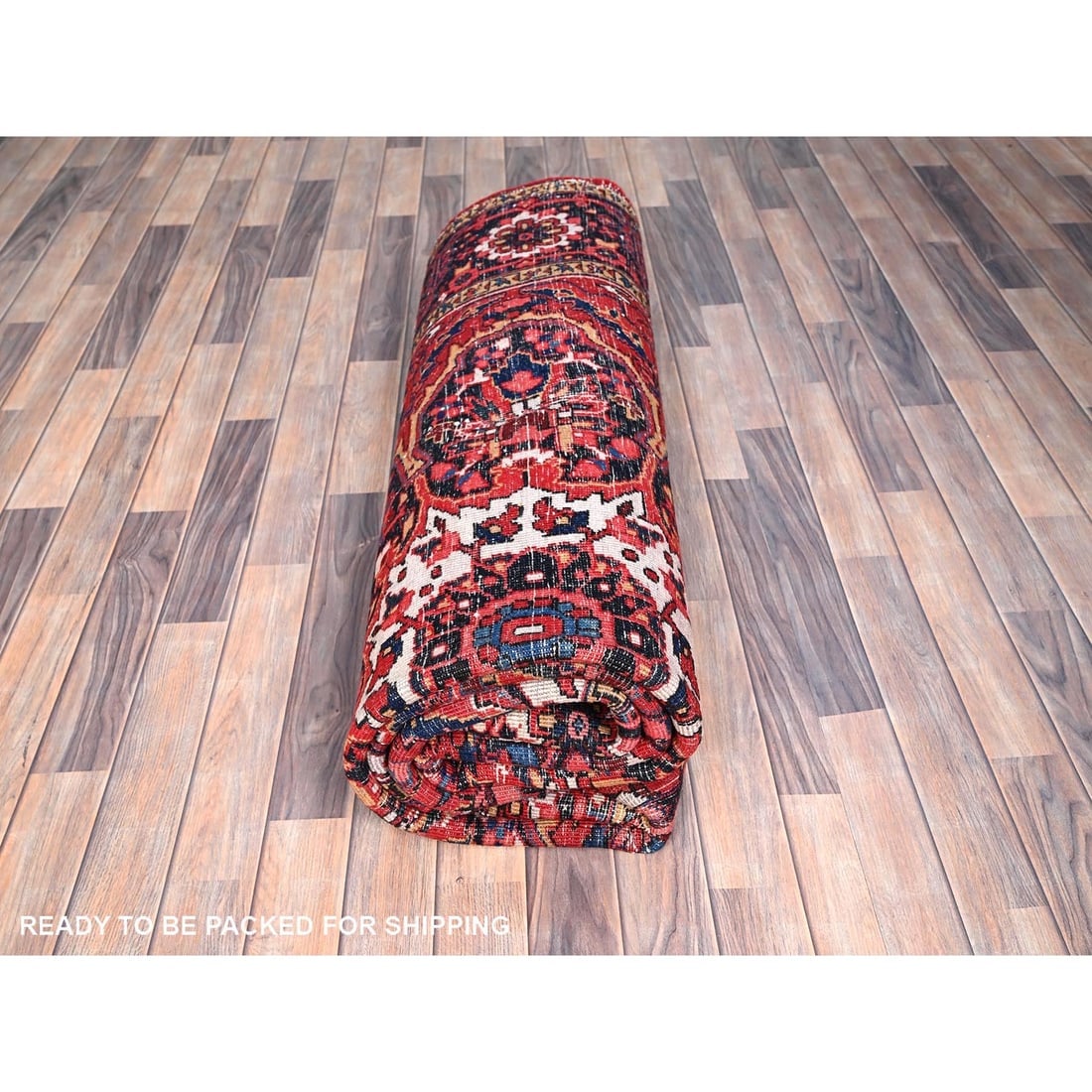 Red Hand Knotted Zoroastrian Antique Natural Wool Heris Oriental Rug - 9