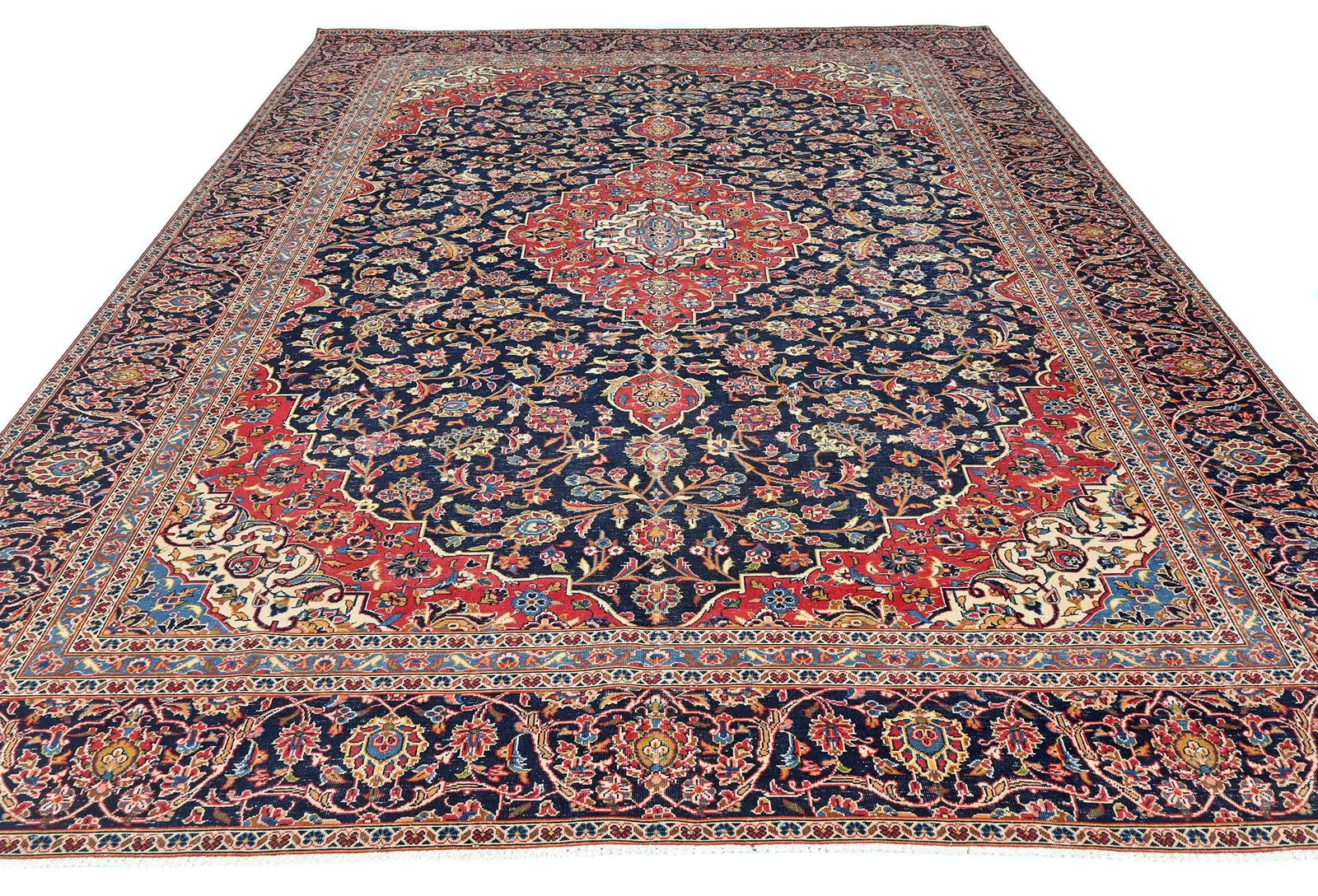 Semi Antique Dark Purple-navy Traditional 9X12 Kashan Persian Oriental Rug - 2