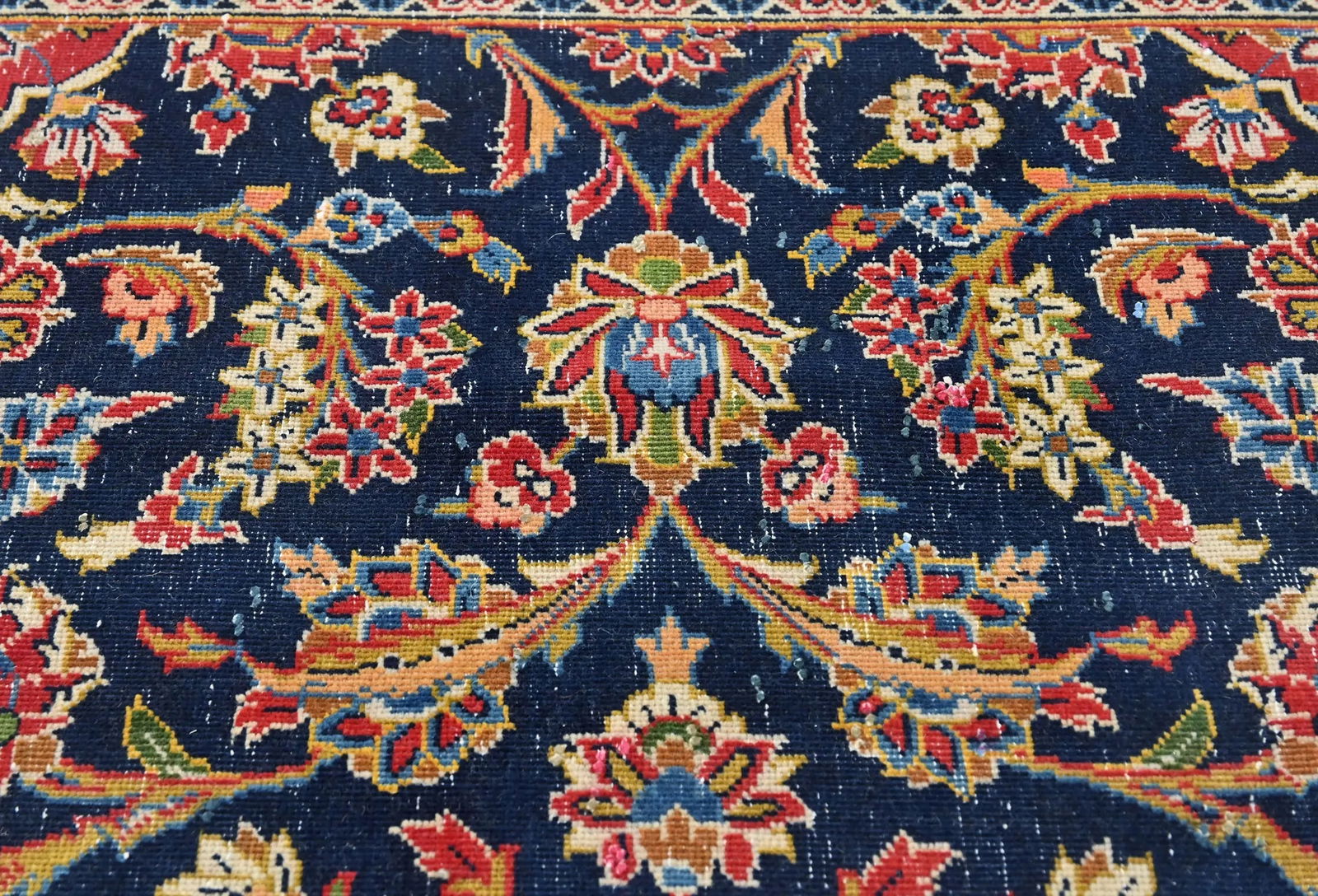 Semi Antique Dark Purple-navy Traditional 9X12 Kashan Persian Oriental Rug - 7