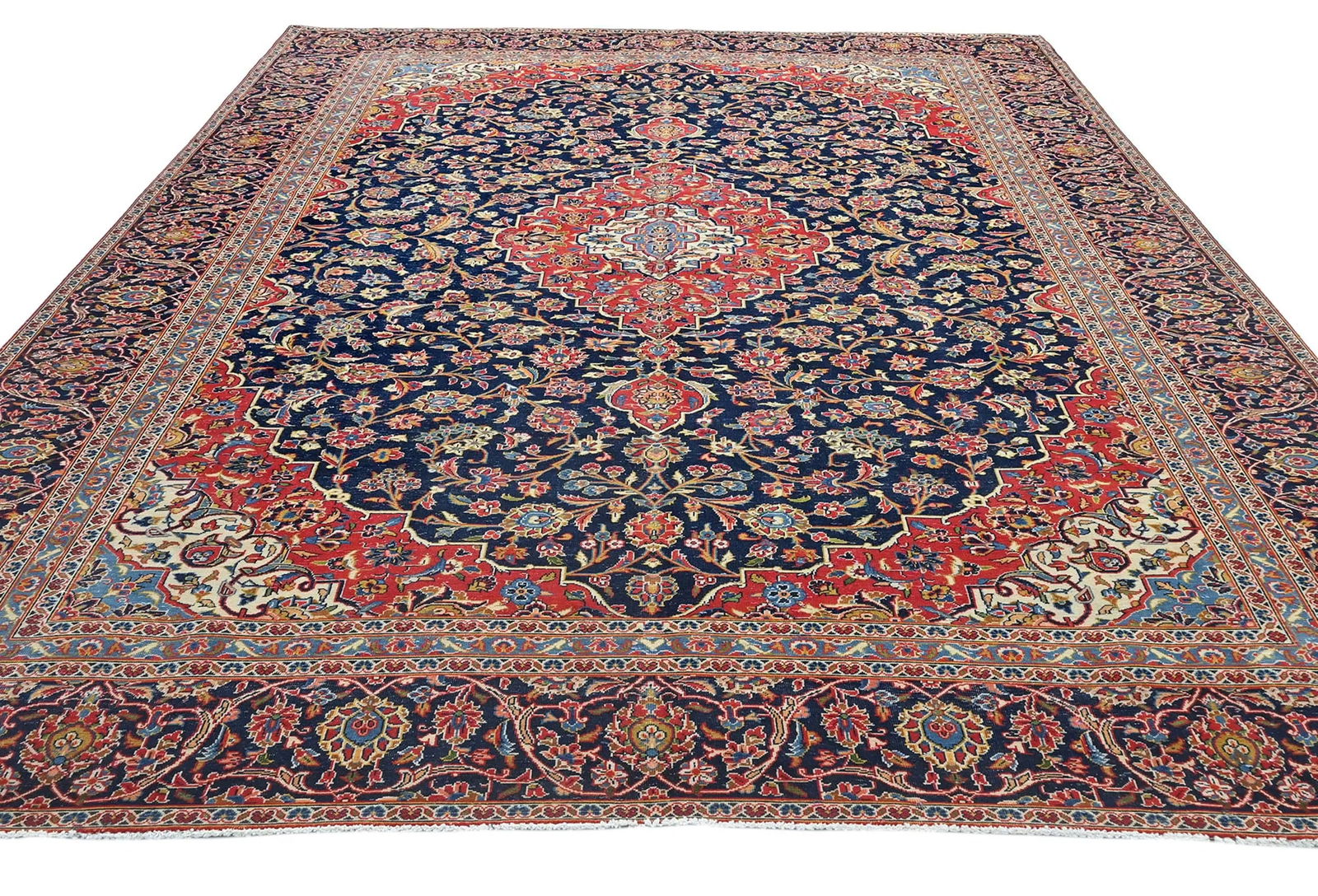 Semi Antique Dark Purple-navy Traditional 9X12 Kashan Persian Oriental Rug - 9