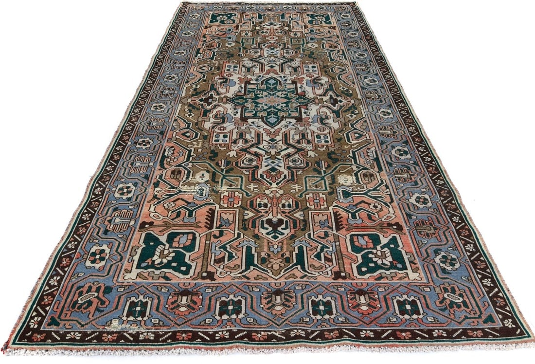 Semi Antique Brown Floral 5X10 Distressed Vintage Oriental Rug - 3