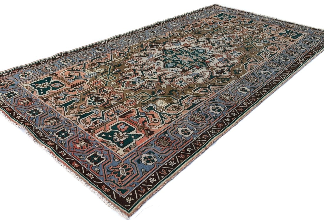 Semi Antique Brown Floral 5X10 Distressed Vintage Oriental Rug - 4