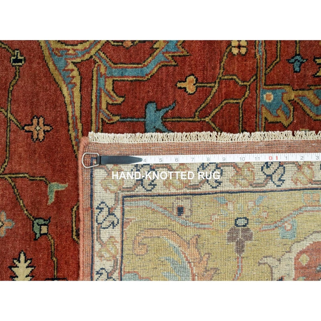 Sanguine Red Vibrant Wool Antiqued Heris Re-Creation Hand Knotted Rug - 11