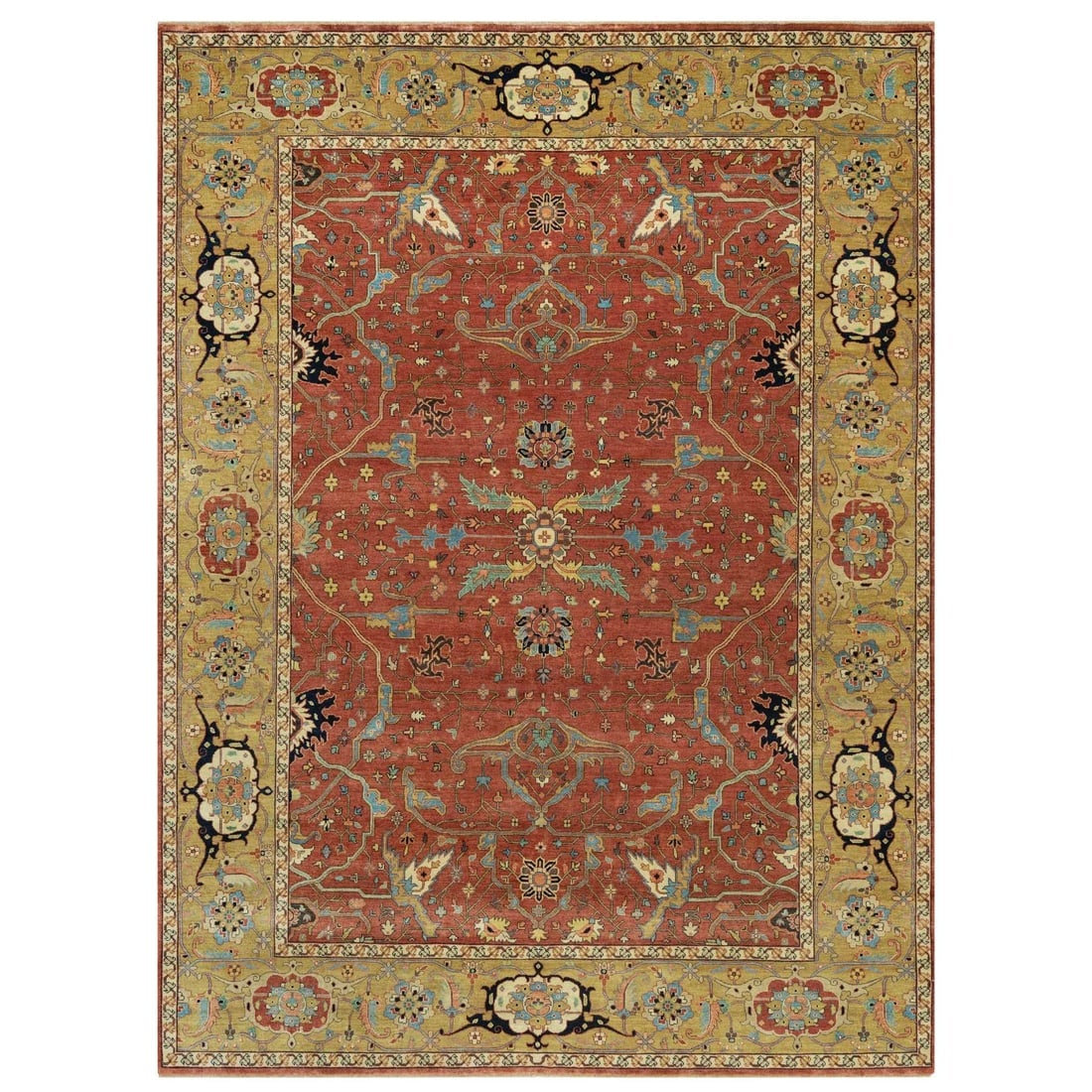 Sanguine Red Vibrant Wool Antiqued Heris Re-Creation Hand Knotted Rug (1 of 11)