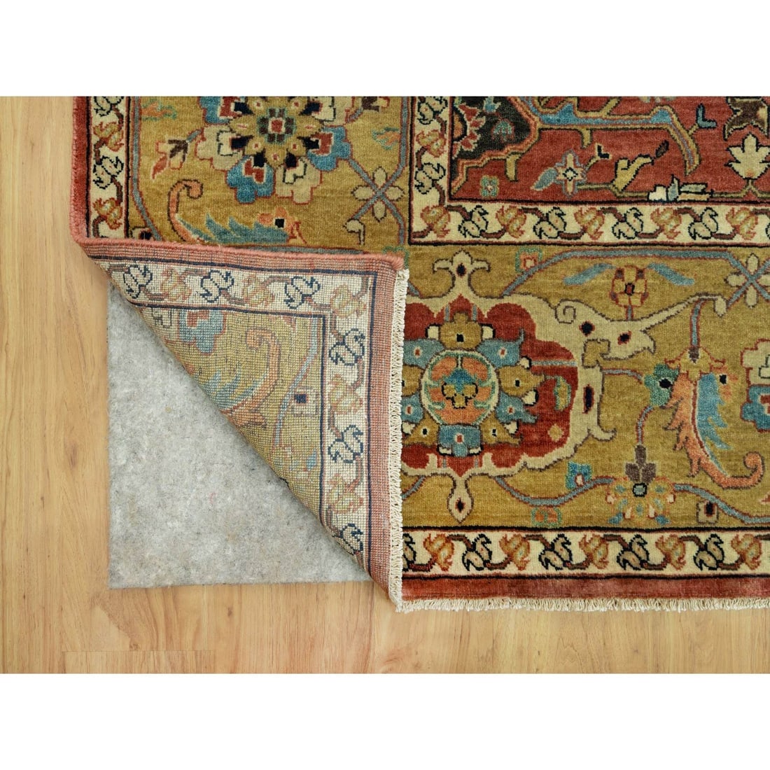 Sanguine Red Vibrant Wool Antiqued Heris Re-Creation Hand Knotted Rug - 4