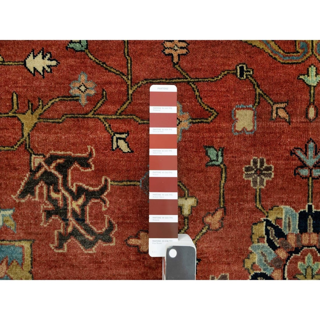 Sanguine Red Vibrant Wool Antiqued Heris Re-Creation Hand Knotted Rug - 7