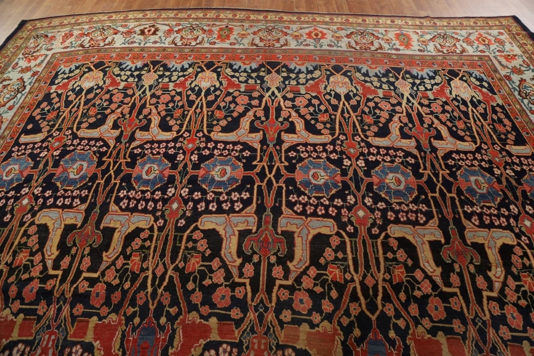 Pre-1900 Antique Vegetable Dye Bidjar Halvaei Persian Rug 12x19 - 16
