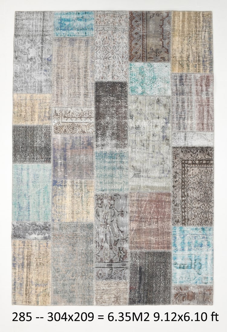 6'10'' x 9'11'' Handmade Vintage Wool Patchwork Rug - 285 (1 of 20)