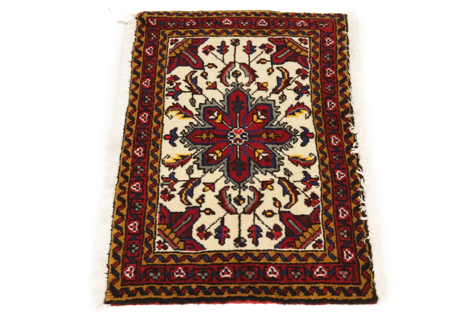 Vintage Cream Tribal 2X3 Heriz Persian Rug - 2