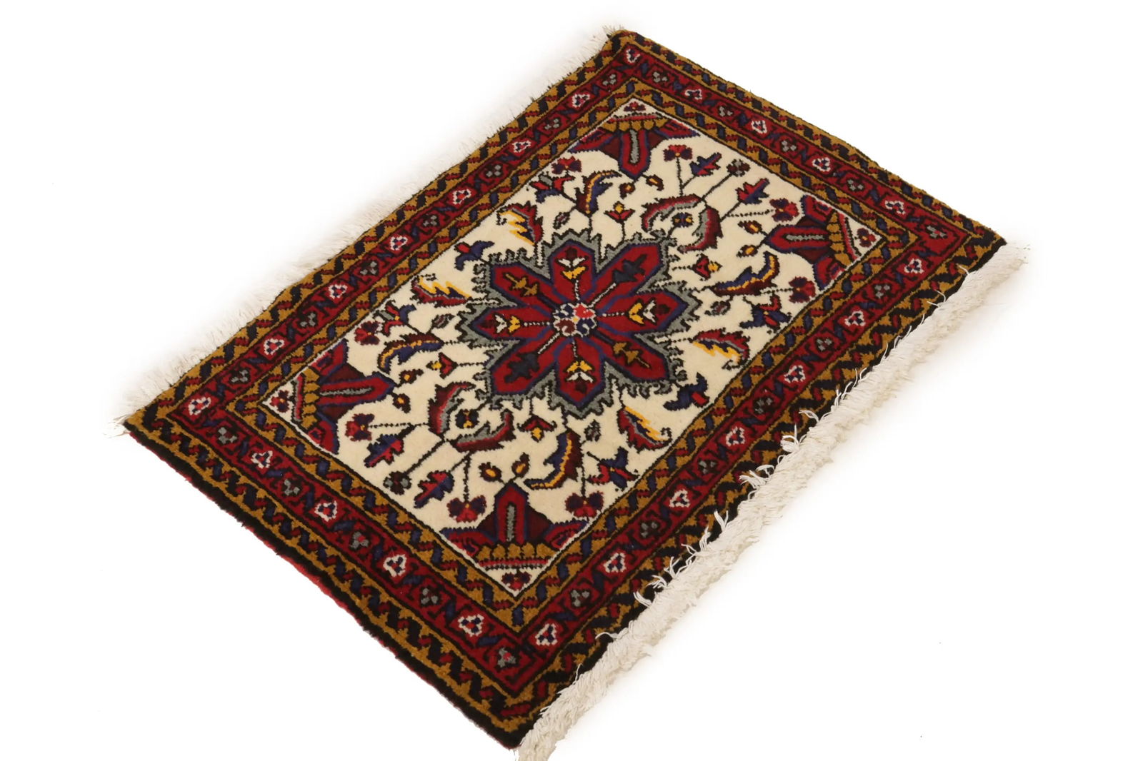 Vintage Cream Tribal 2X3 Heriz Persian Rug - 3