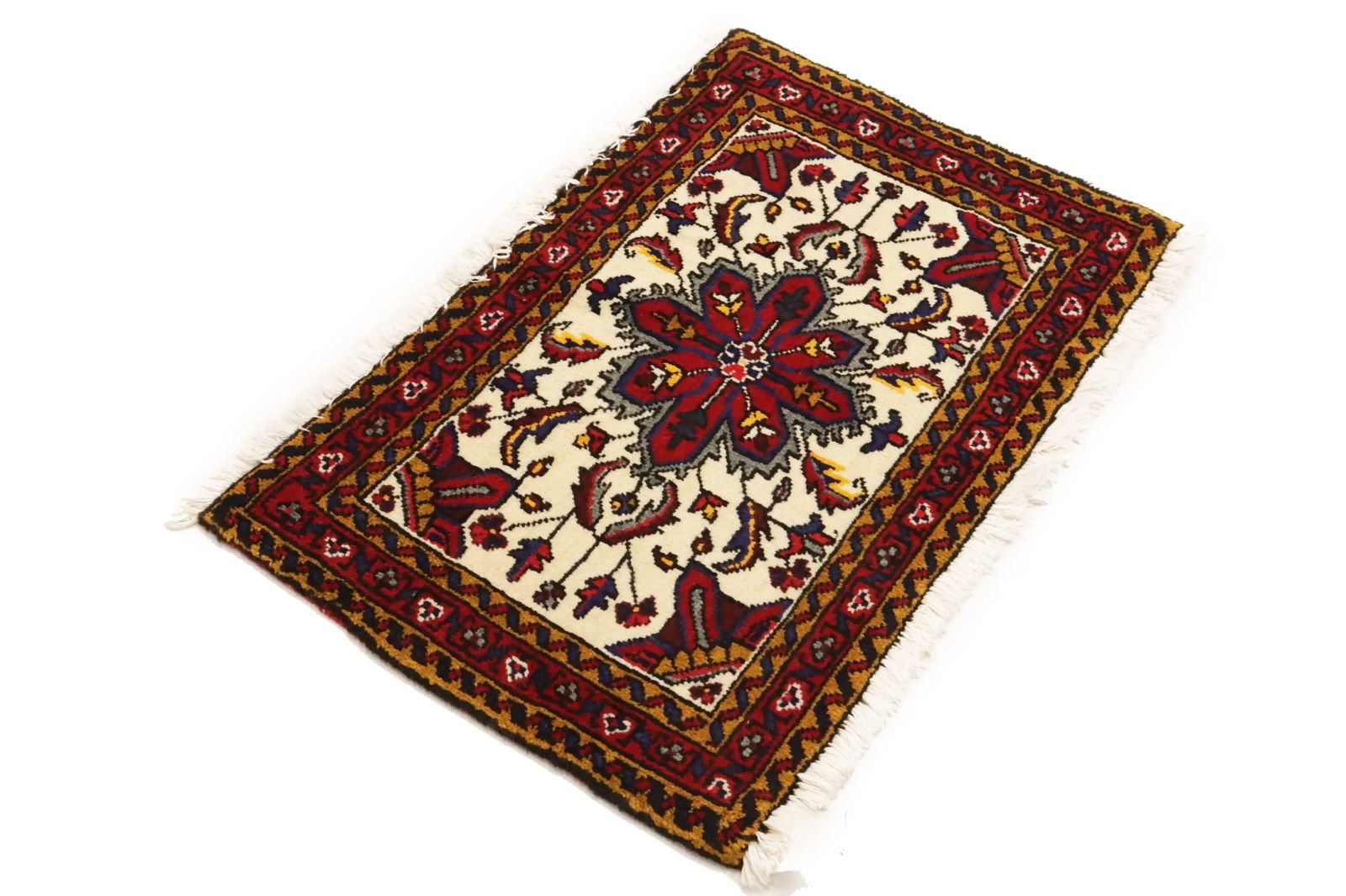 Vintage Cream Tribal 2X3 Heriz Persian Rug - 4