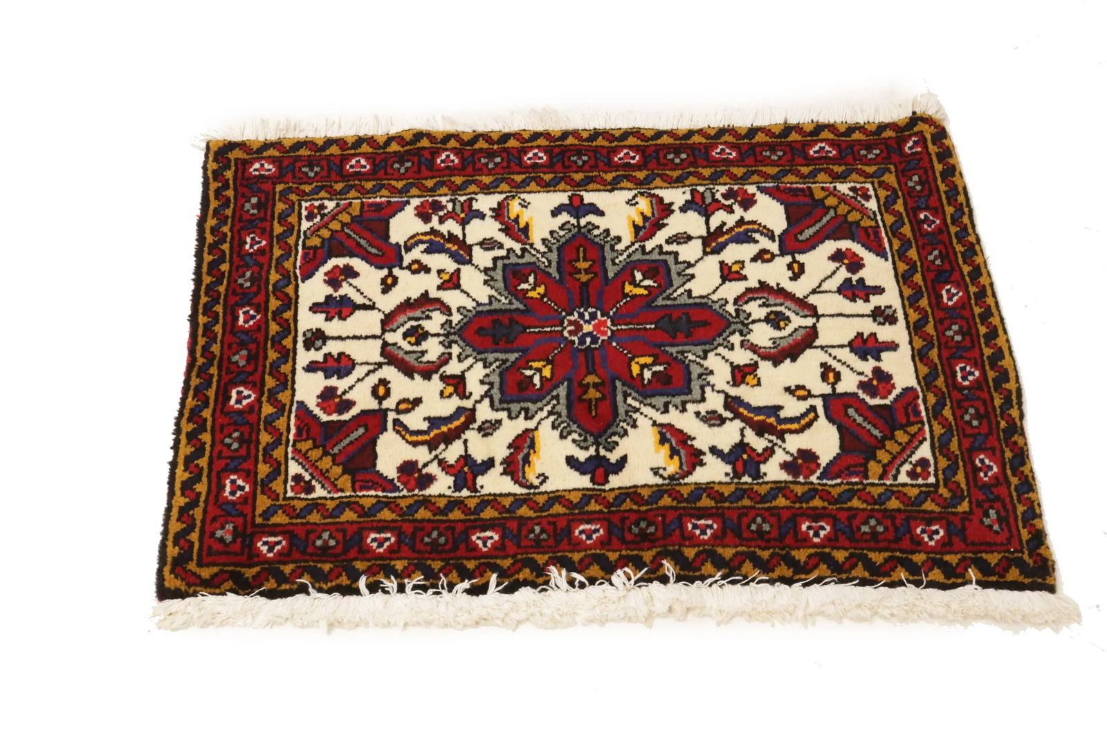 Vintage Cream Tribal 2X3 Heriz Persian Rug - 5