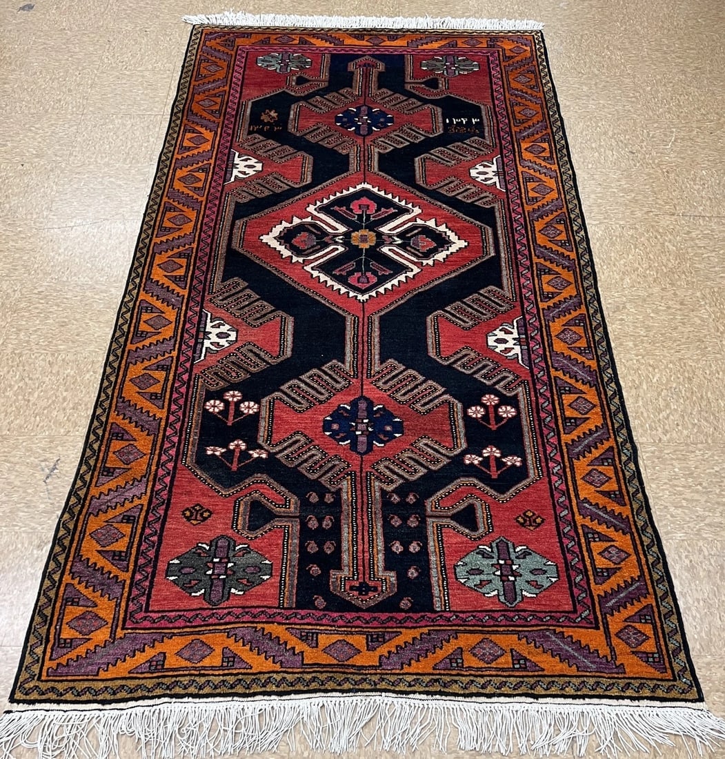 Antique Persian Hamedan Hand-Knotted Navy Geometric Wool Area Rug 4'11"x9'5" - 11